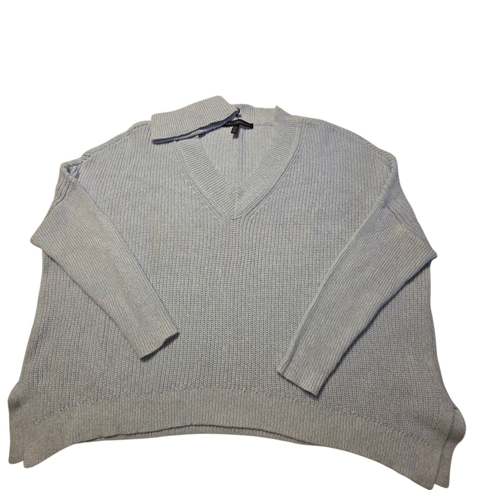 White House Black Market Sweater Women S Blue Excellent Ribbed V-Neck Choker